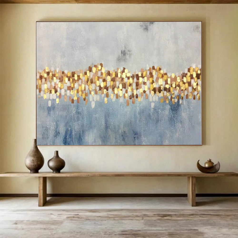 Big Size Gold and Blue Abstract Geometric Painting WB056