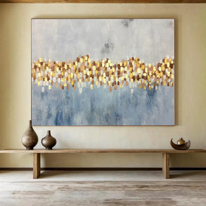 Big Size Gold and Blue Abstract Geometric Painting WB056