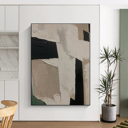Unique Abstract Art Black, Beige & White Geometric Abstract, Large Contemporary Wall Art HS306