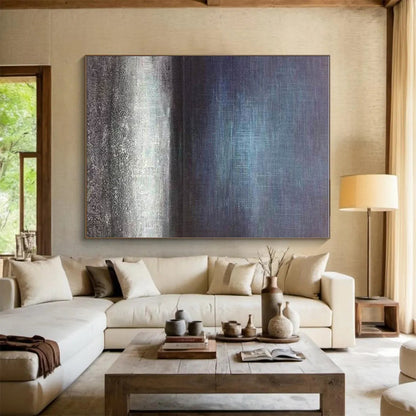 Unique Abstract Art Blue & Gray Textured Landscape, Large Contemporary Wall Art HS253