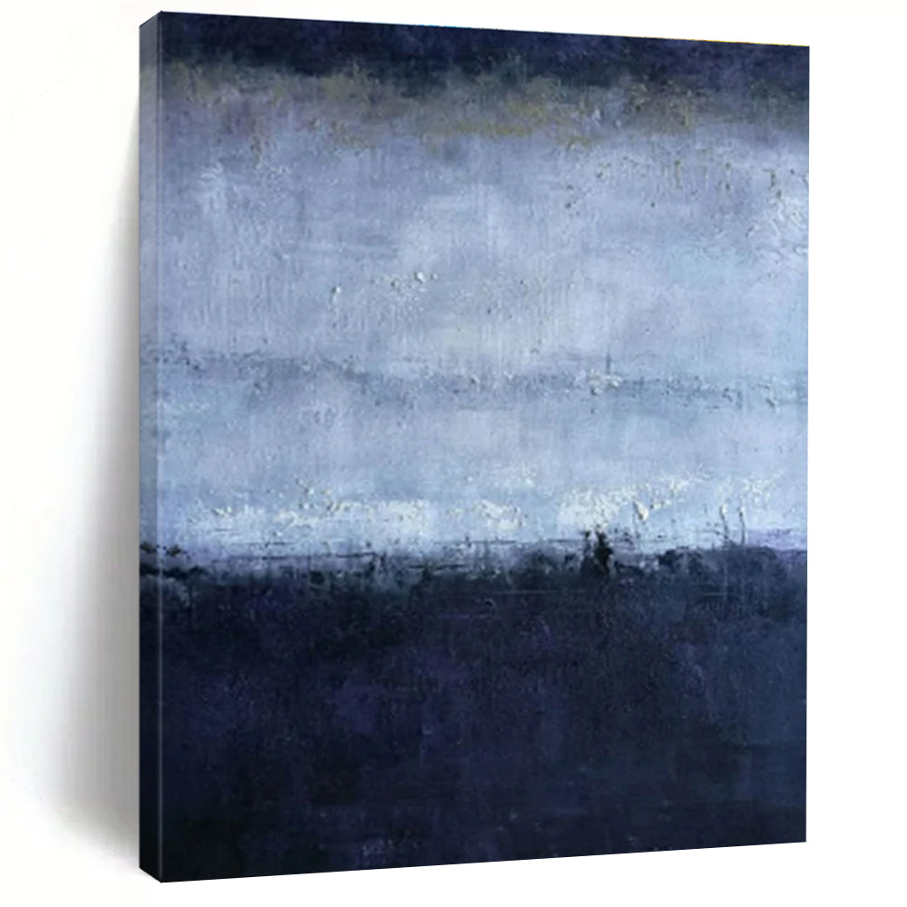 Large Contemporary Wall Art Blue and Gray Textured Abstract Landscape HS612