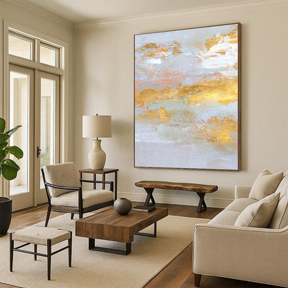 Unique Abstract Art Gold, Gray & White Textured Abstract, Acrylic Modern Art Painting HS239