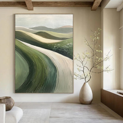 Green, Beige Abstract Landscape Art For Living Room and Sunroom WS438