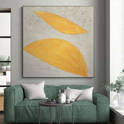 Hand Painted Art Yellow and Beige Textured Abstract Art HS638