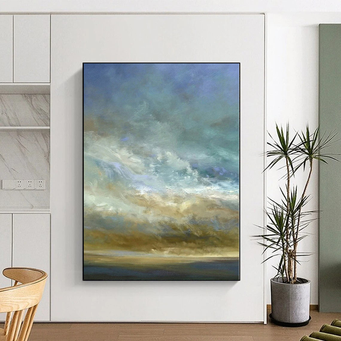 Blue, Beige Abstract Cloudscape Art For Living Room and Bedroom WS416