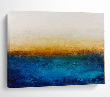 Blue, Yellow, White Abstract Horizon Painting, Abstract Acrylic Art WB006
