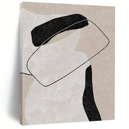 Minimalist Canvas Art Black, Beige, and White Organic Abstract Art HS701