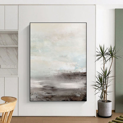 Hand-Painted Gray & Beige Textured Landscape, Large Contemporary Wall Art HS238