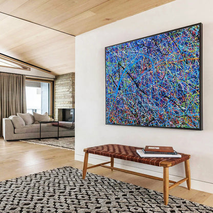 Red, Blue, Orange, Black Abstract Splatter Art For Sale WB398