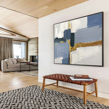 Acrylic Modern Art Paintings: Blue Grey and Gold Geometric Abstract Painting WB354