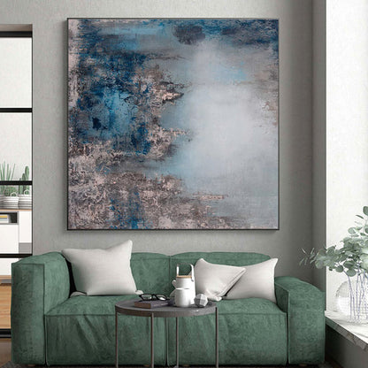 Unique Abstract Art Blue & Gray Textured Abstract, Large Contemporary Wall Art HS282