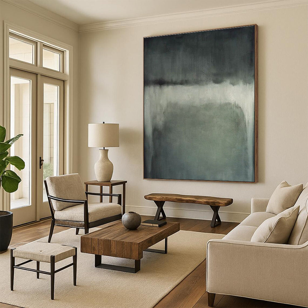 Hand-Painted Minimalist Canvas Art with Gray, Black, White Misty Textures - Acrylic Modern Art Painting HS531