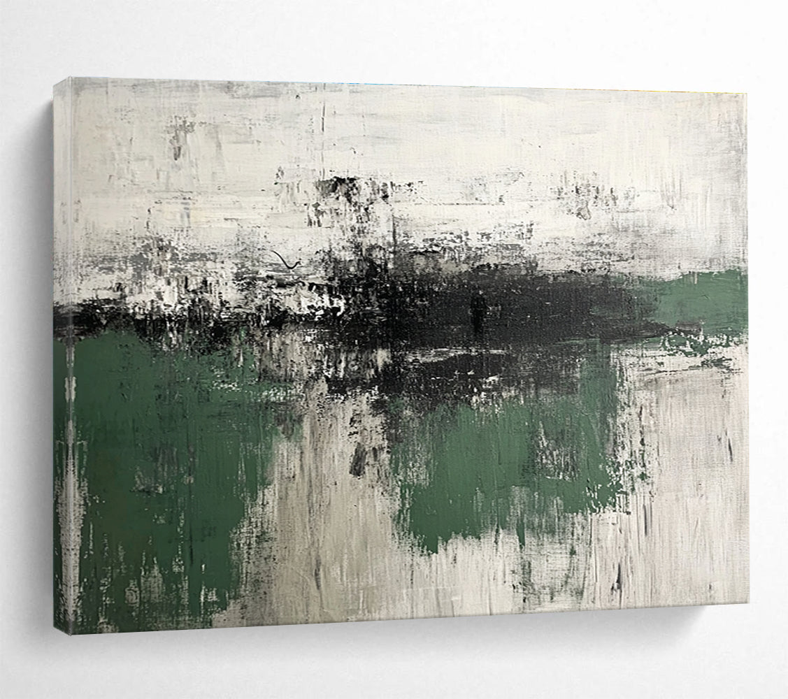 Oversized Canvas Art Green, Gray, and White Abstract Landscape - Acrylic Painting WB283