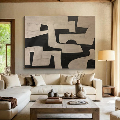 Unique Abstract Art Black & White Geometric Abstract, Large Contemporary Wall Art HS316