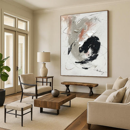 Hand Painted Art with Gray, Black, White and Beige Colors, Textured Abstract Theme HS473