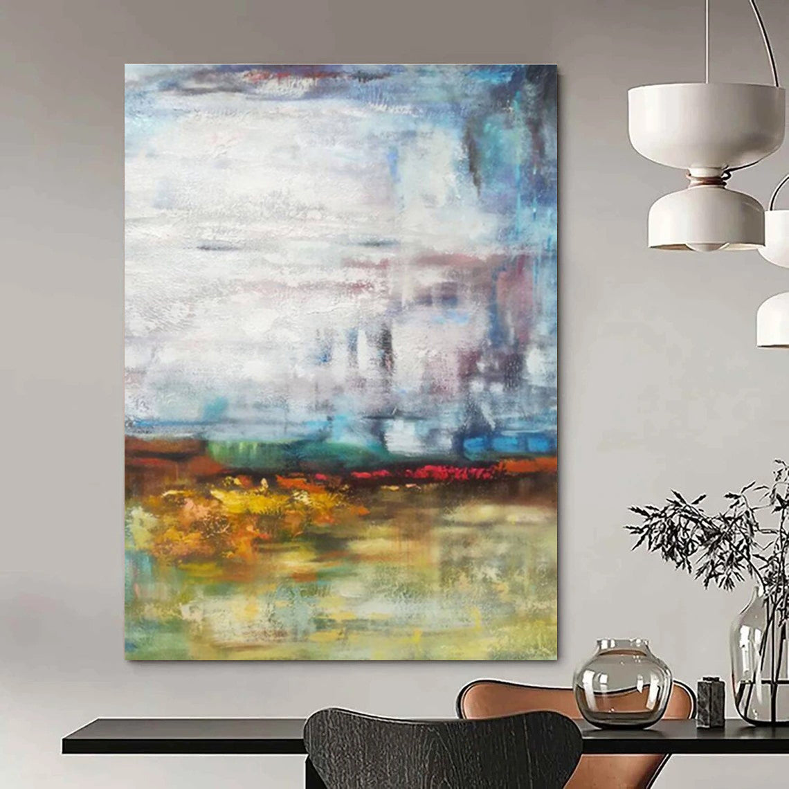 Blue, Green, Yellow Abstract Landscape Art For Living Room and Sunroom WS465