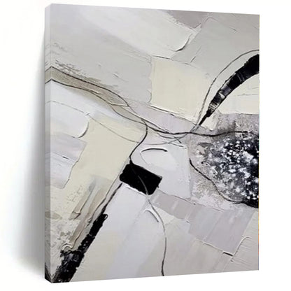 Hand-Painted Gray, White, and Black Abstract Textured Line Painting For Sale HS034