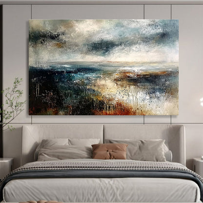 Extra Large Size Gray, Blue, and Brown Abstract Stormy Seascape - Acrylic Painting WB279