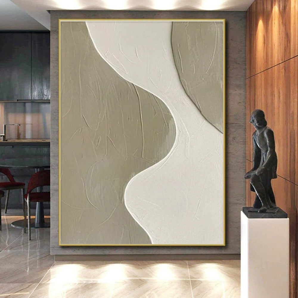 Minimalist Canvas Art Beige and White Textured Abstract Painting On Canvas HS812