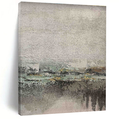 Gray, Green, and Yellow Textured Abstract Landscape Painting For Sale Online WS472