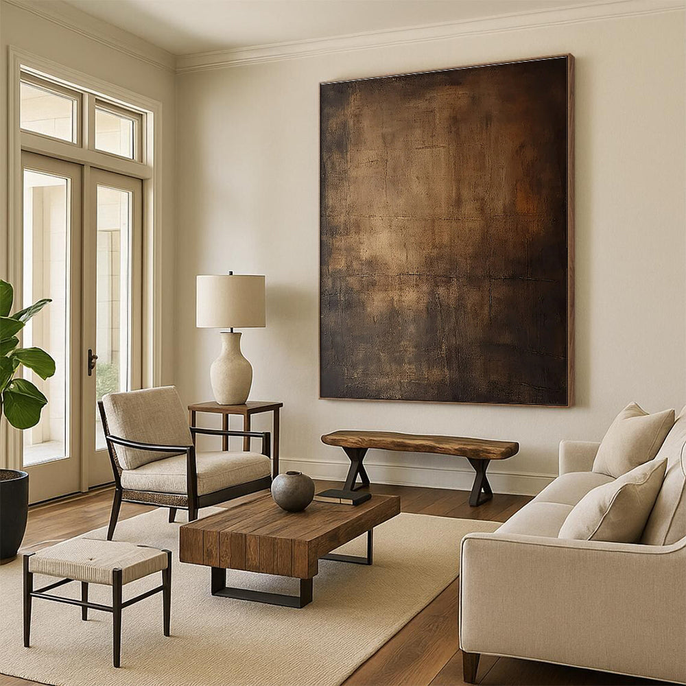 Minimalist Canvas Art Brown Textured Abstract Art HS623