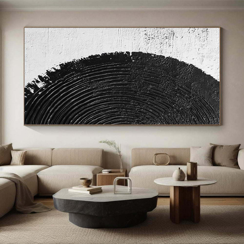 Hand Painted Art Black and White Textured Circular Abstract Art HS196