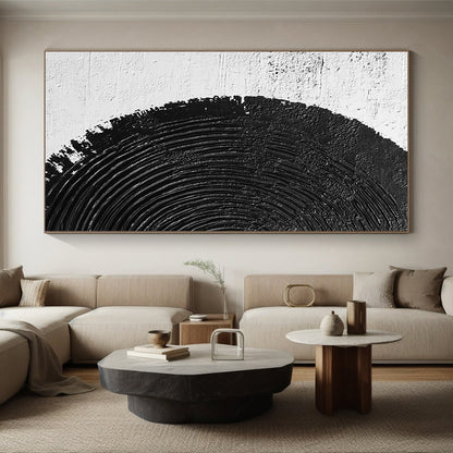 Hand Painted Art Black and White Textured Circular Abstract Art HS196