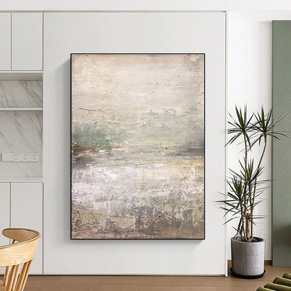 Hand Painted Art Neutral Tones with Subtle Green Abstract Landscape HS631