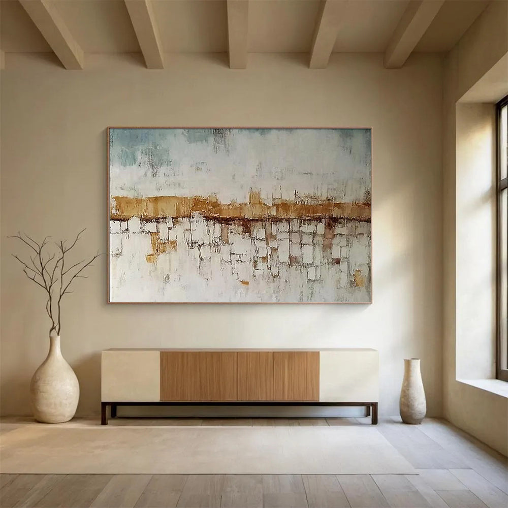 Big Size Brown and White Textured Cityscape Abstract Painting WB241