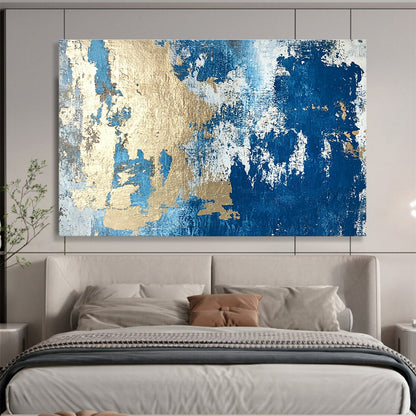 Big Size Blue, White, and Gold Textured Abstract Art WB262