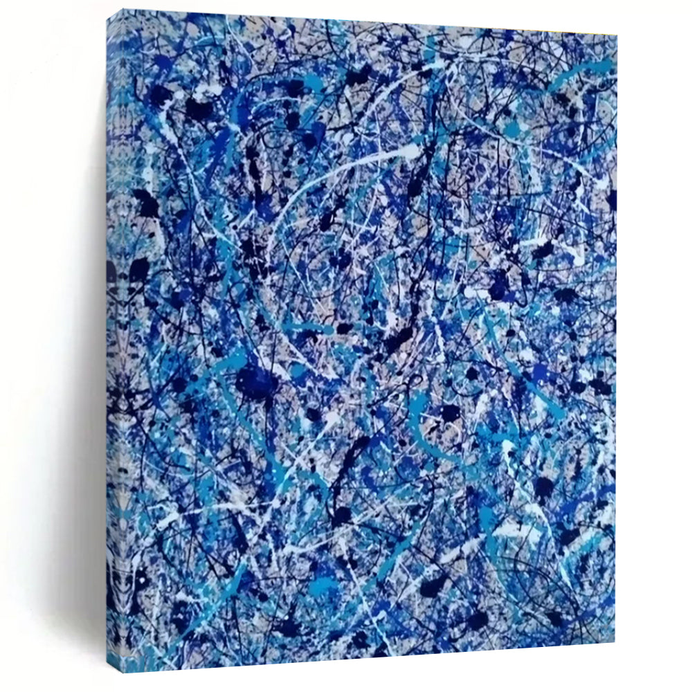 Cool Abstract Paintings Blue, White, and Black Splatter Abstract Art HS605