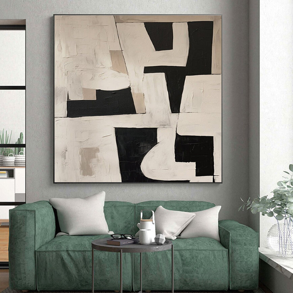 Acrylic Modern Art Paintings Black, White, and Beige Geometric Abstract Art HS759
