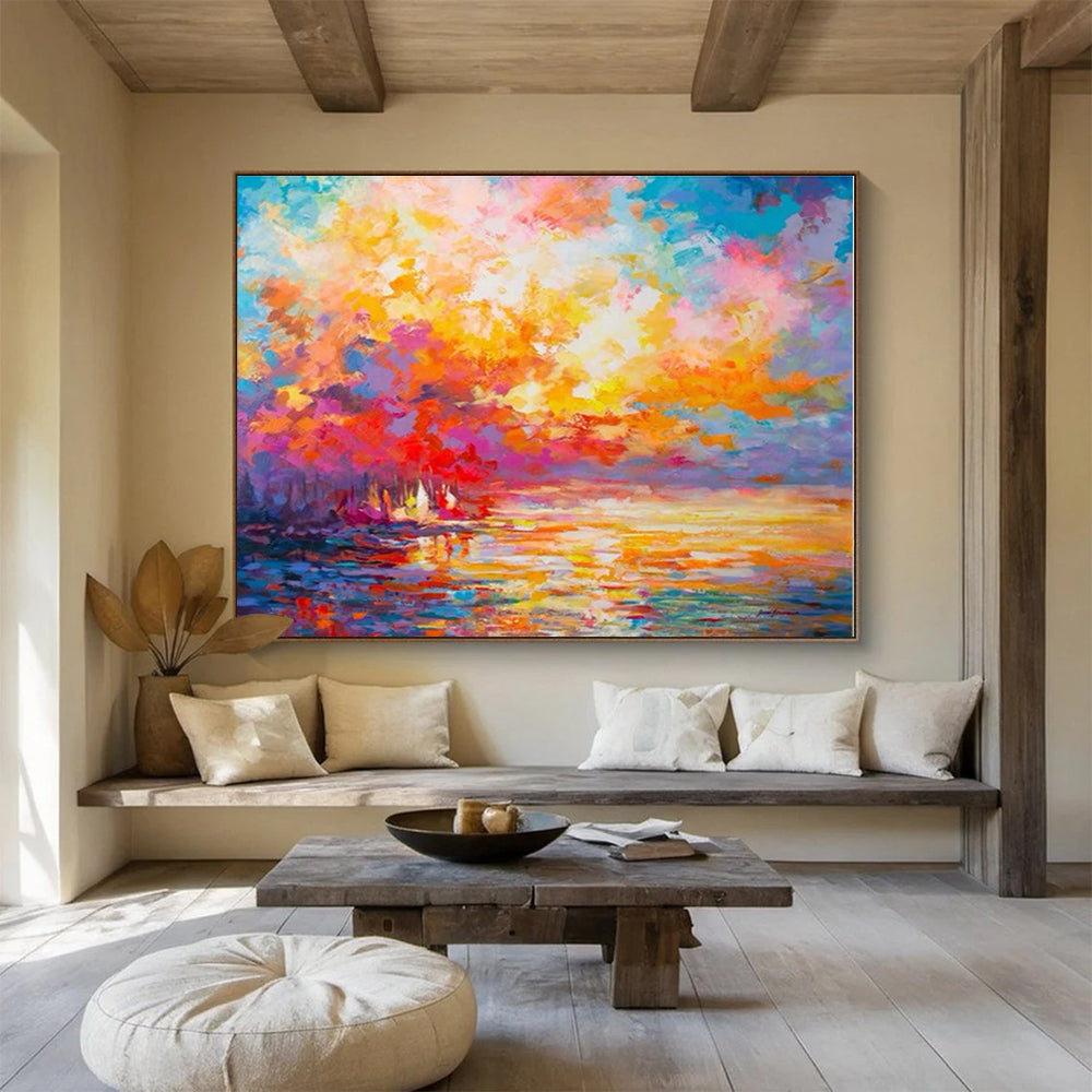 Huge Size Multicolor Sunset Landscape Abstract Painting WB100