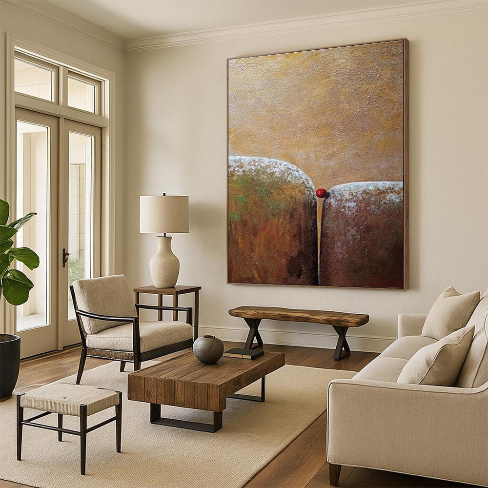 Handmade Art Brown & Red Minimalist Abstract, 48x60 Canvas Art HS209