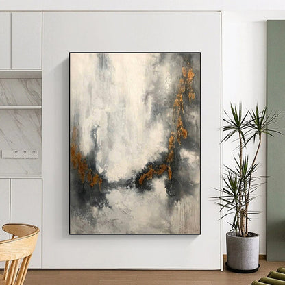 Unique Abstract Art Gray & Gold Textured Abstract, Large Contemporary Wall Art HS416