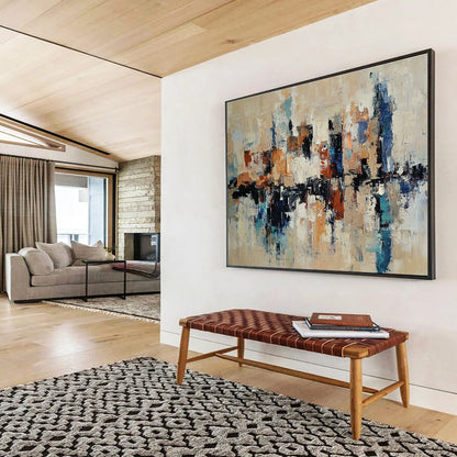 Modern Art Abstract Paintings with Beige, Blue, Brown, White and Black Colors, Urban Reflection Theme WB310