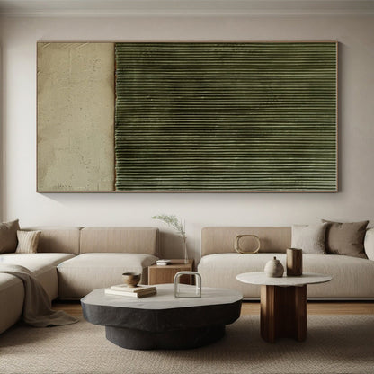 Handmade Art Green & Beige Textured Abstract, Minimalist Canvas Art HS354