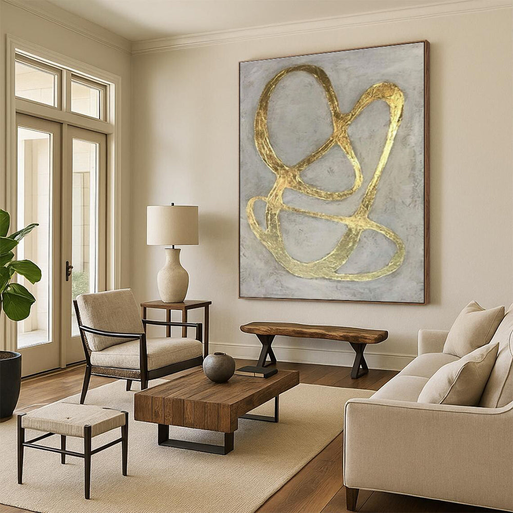 Hand Painted Art Gold and Gray Textured Abstract Art HS677