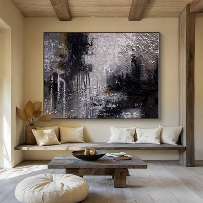 Gray, Black, White Abstract Cityscape Painting, Abstract Acrylic Art WB007