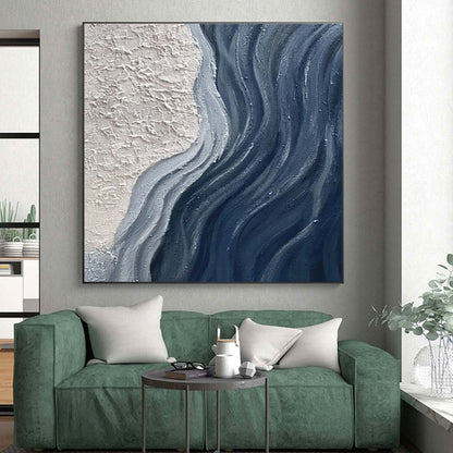 Handmade Art Beige & Navy Textured Abstract, Minimalist Canvas Art HS444