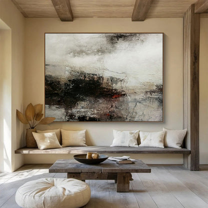 Gray, Black, Beige Abstract Misty Landscape Art For Sale WB391