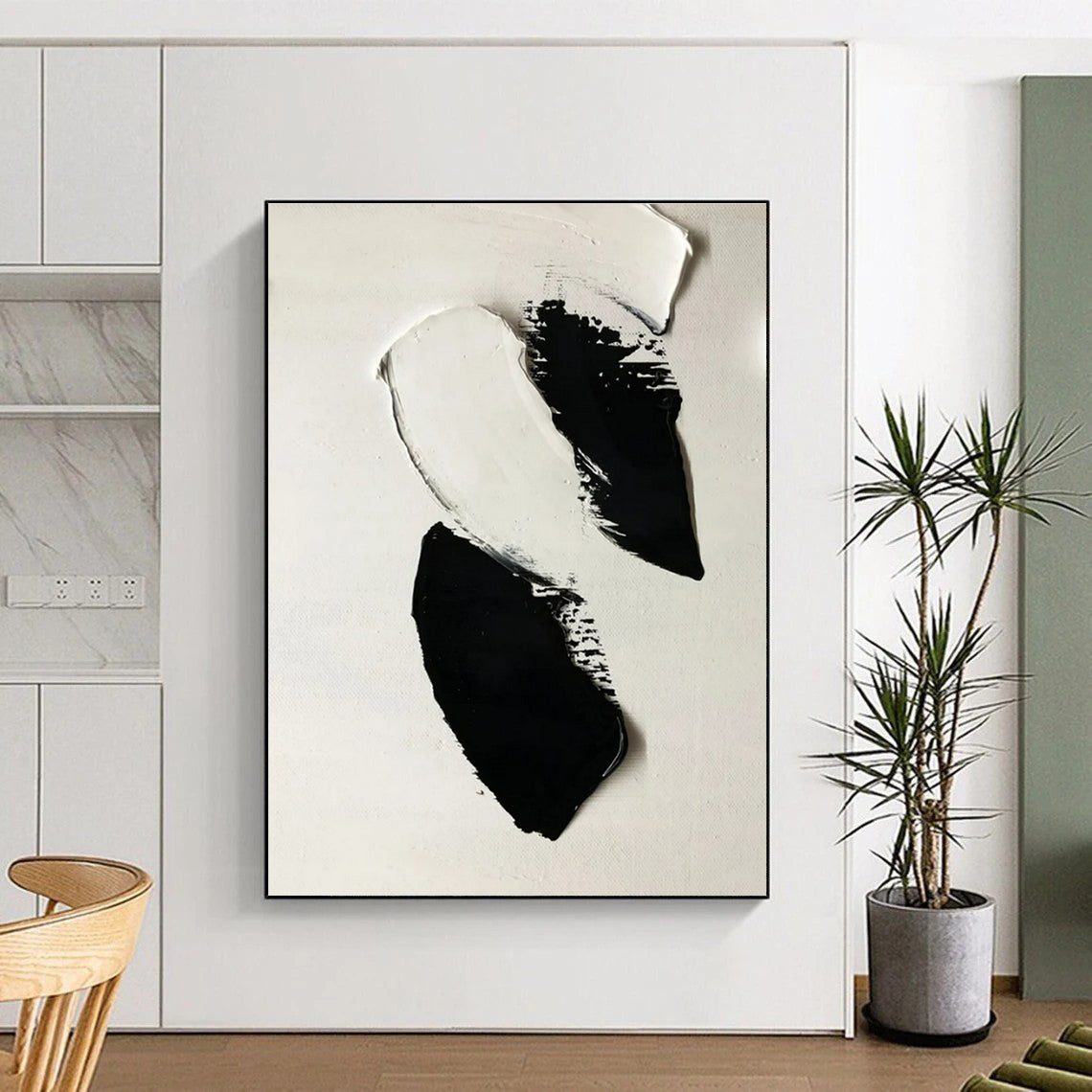 Black and White Textured Abstract Acrylic Painting HS564