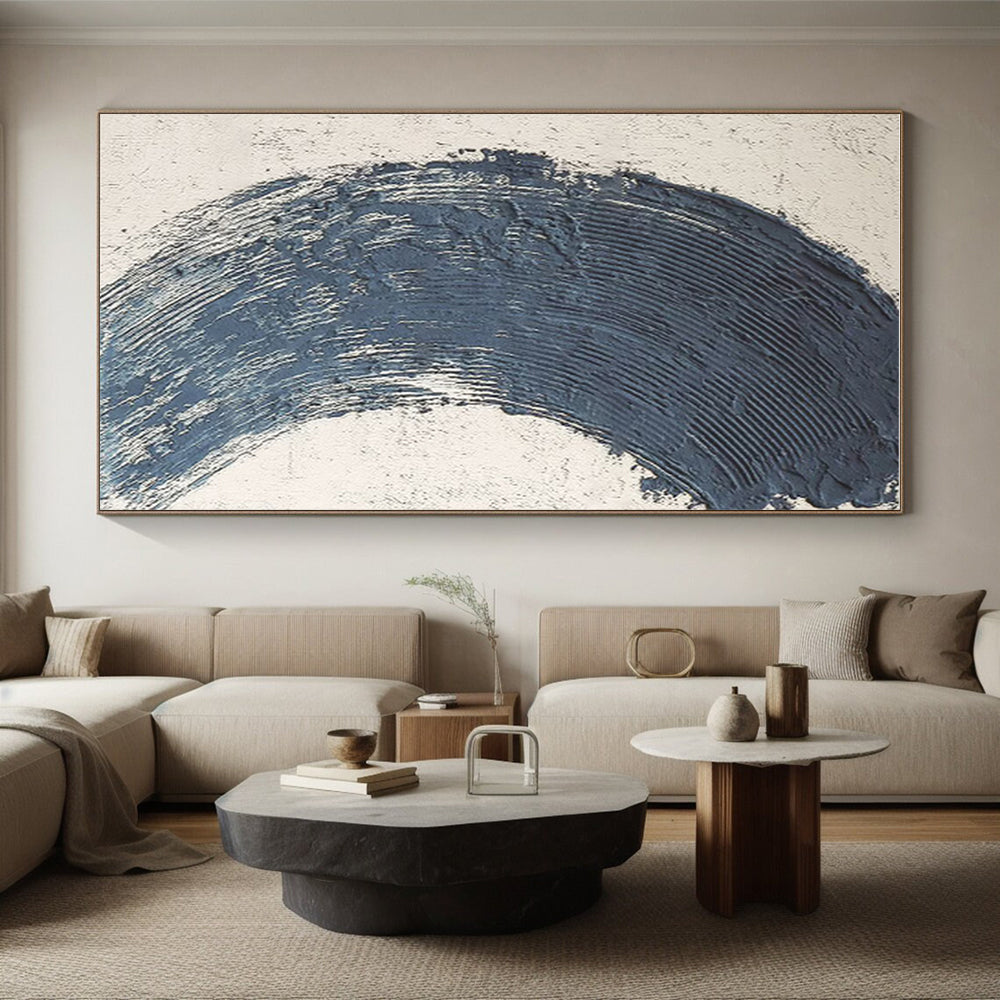 Hand Painted Art Navy & Beige Textured Abstract, Acrylic Modern Art Paintings HS445