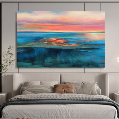 Extra Large Size Multicolor Abstract Vibrant Sunset Sea Scene, Abstract Oil Painting WB182