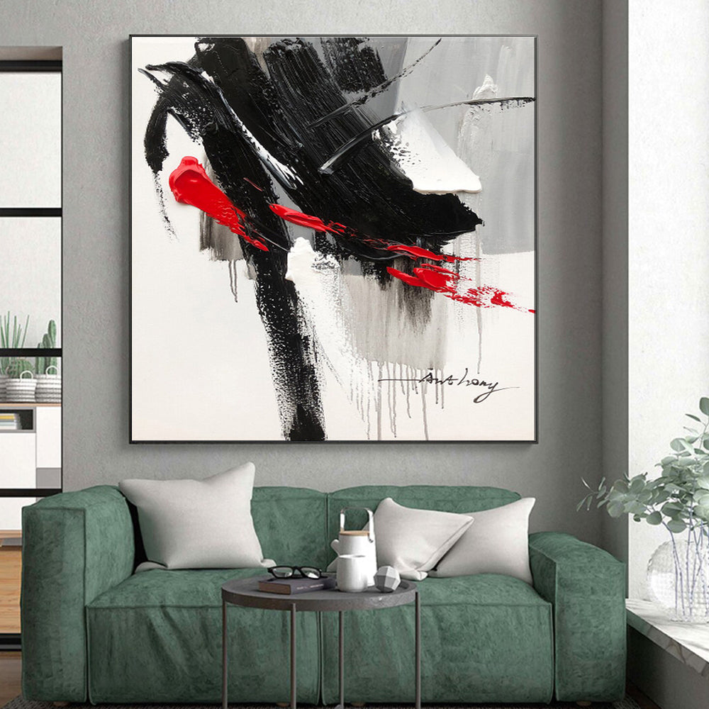 Cool Abstract Paintings Black, White, and Red Dynamic Abstract Painting On Canvas HS793