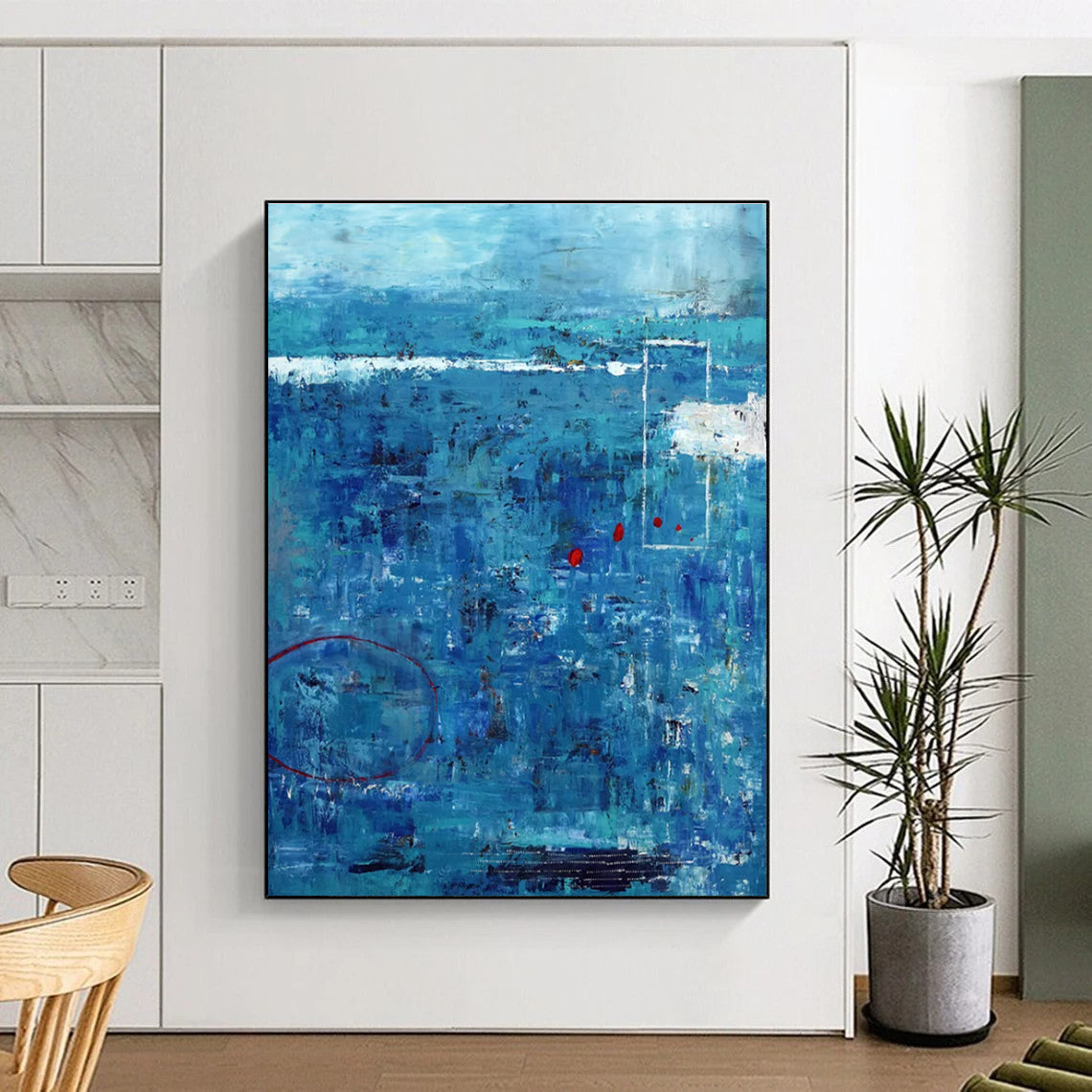 Hand Painted Art Blue and Red Textured Abstract Painting On Canvas HS824