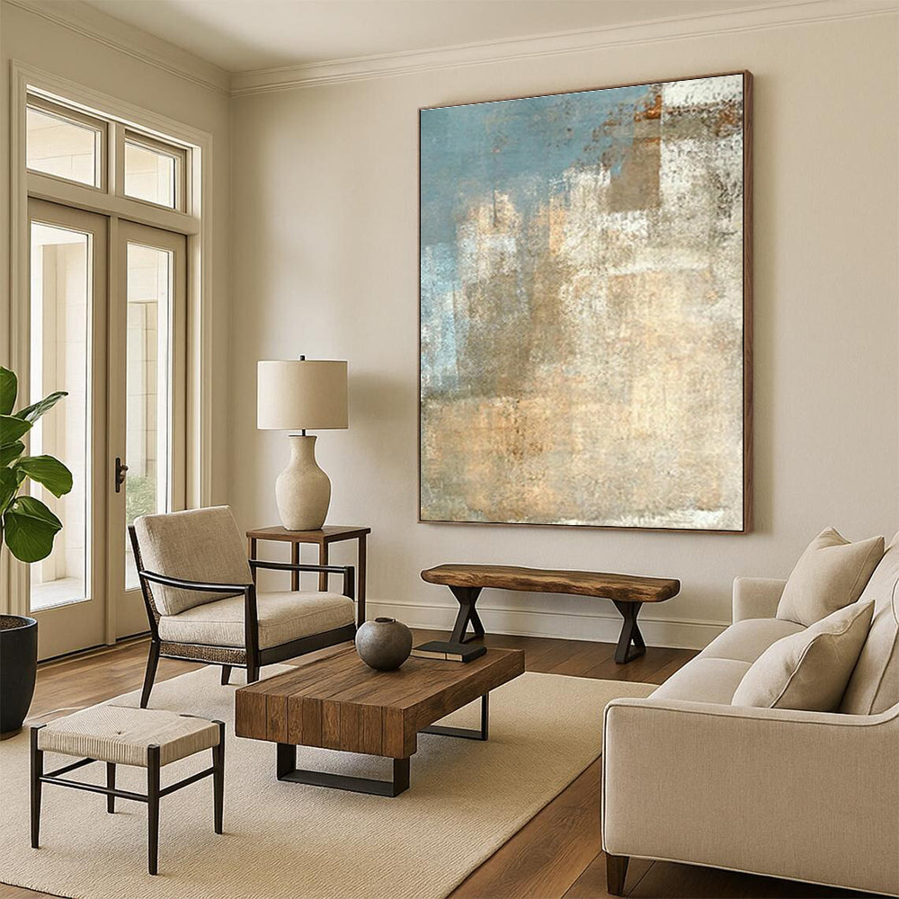 Handmade Art with Teal, White and Beige Colors, Abstract Coastal Theme HS499