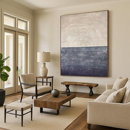 Large Size Beige & Gray Textured Abstract Horizon Art HS398