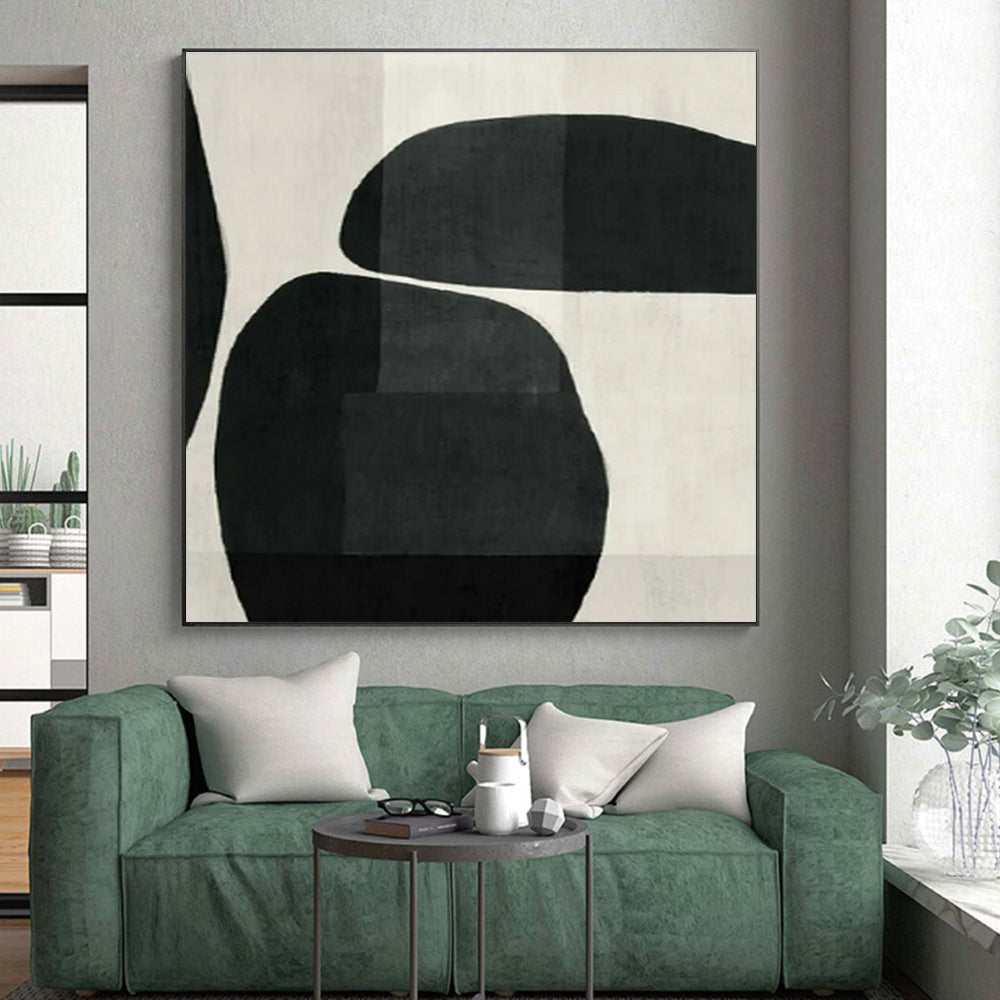 Large Contemporary Wall Art Black and White Geometric Abstract Painting On Canvas HS779