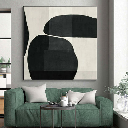Large Contemporary Wall Art Black and White Geometric Abstract Painting On Canvas HS779